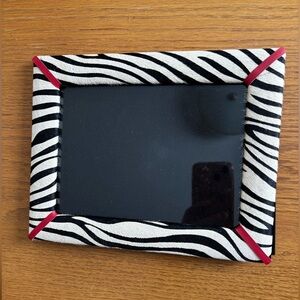 J McLaughlin Pony Hair Leather Picture Frame, Black Cream Zebra Print 5X7” Photo